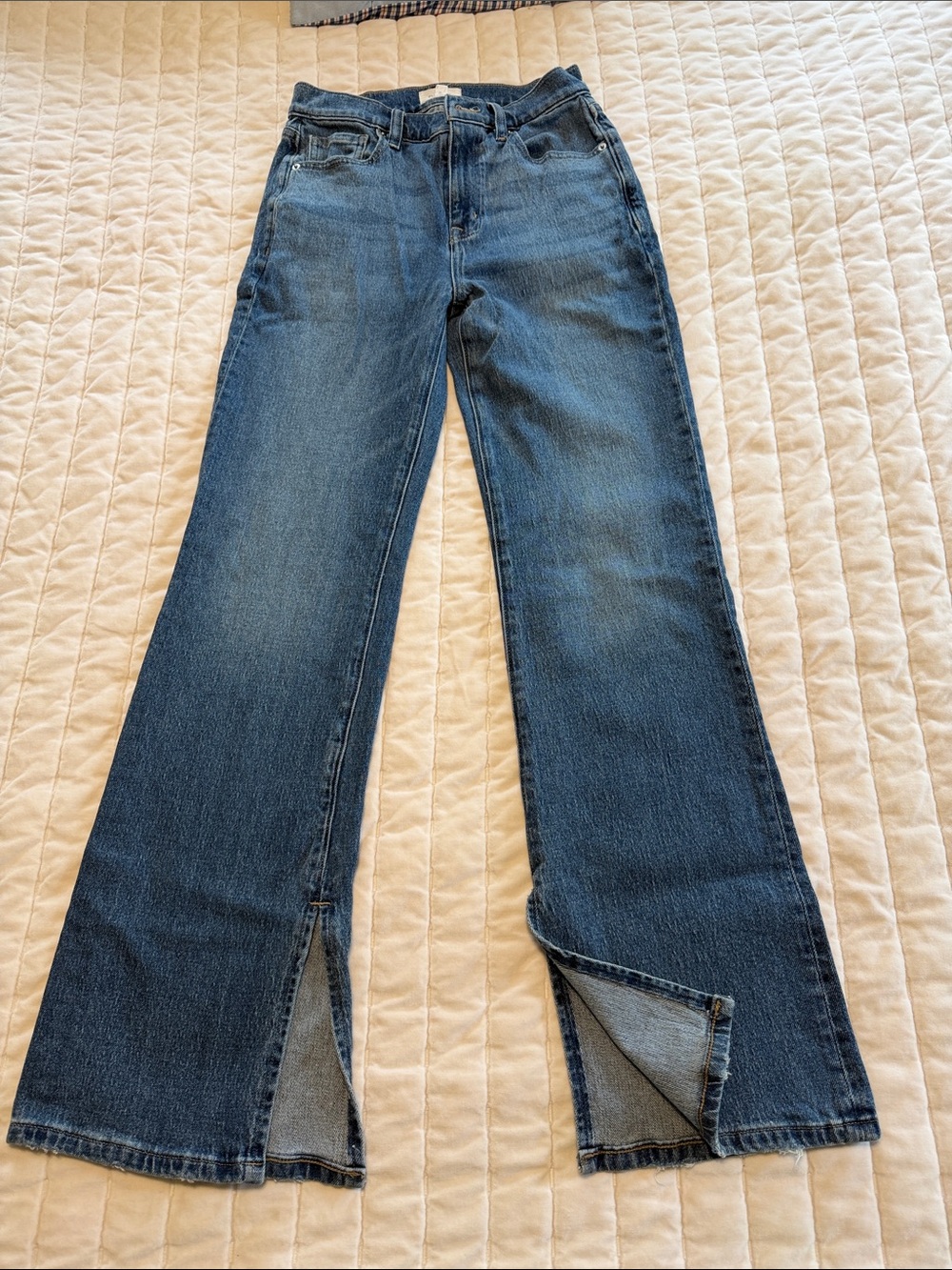Evereve Dark Blue Split-Hem Flare Jeans